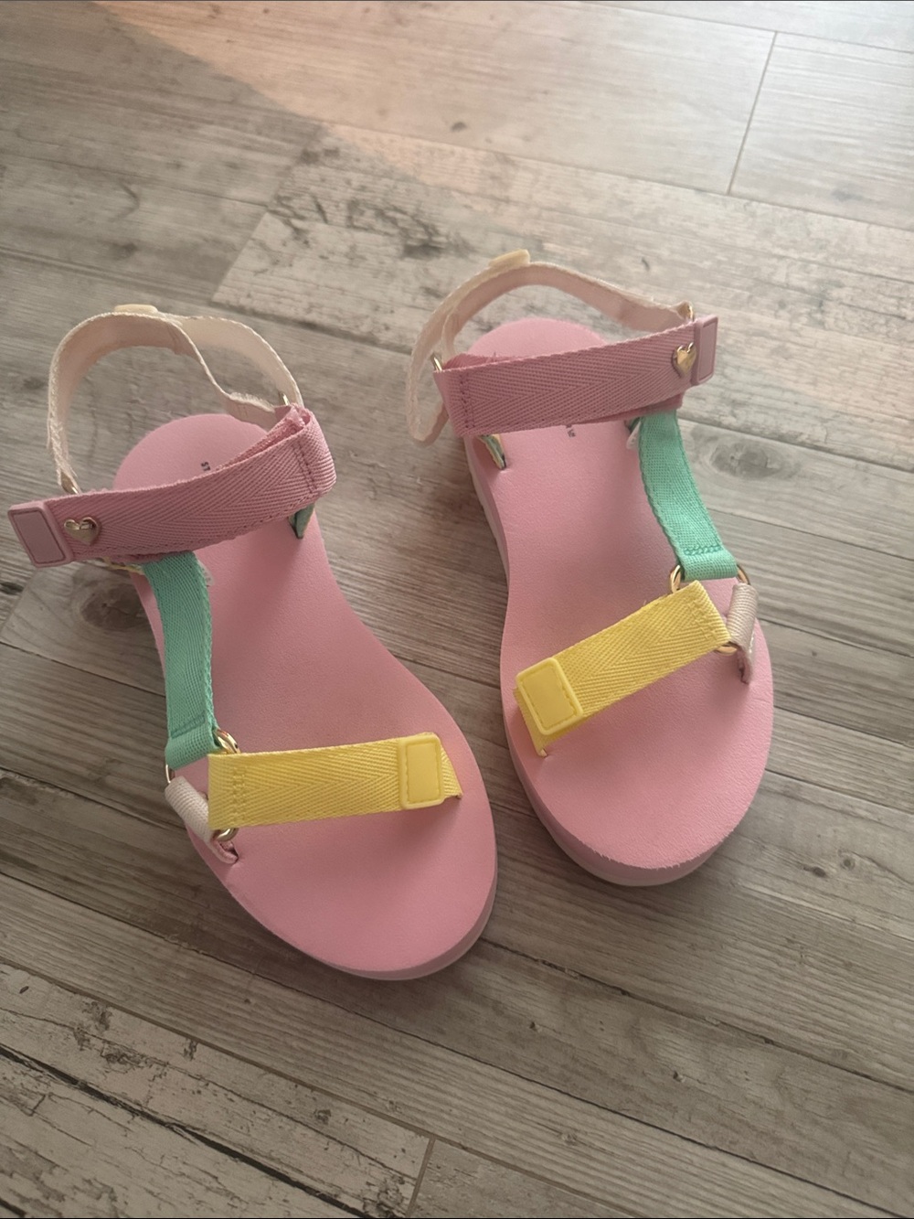 Stoney Clover Lane Pink Sandals with Yellow & Mint Straps